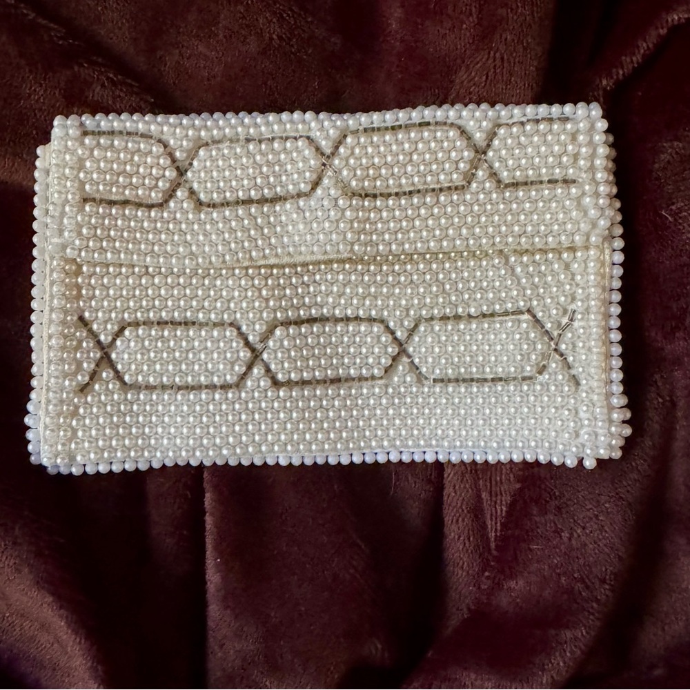 Vintage Japan made White Beaded Clutch